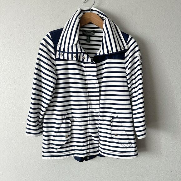 L-RL Lauren Active Nautical Stripe 3/4 Sleeve‎ Cotton Jacket Women’s Size Large - Picture 3 of 16